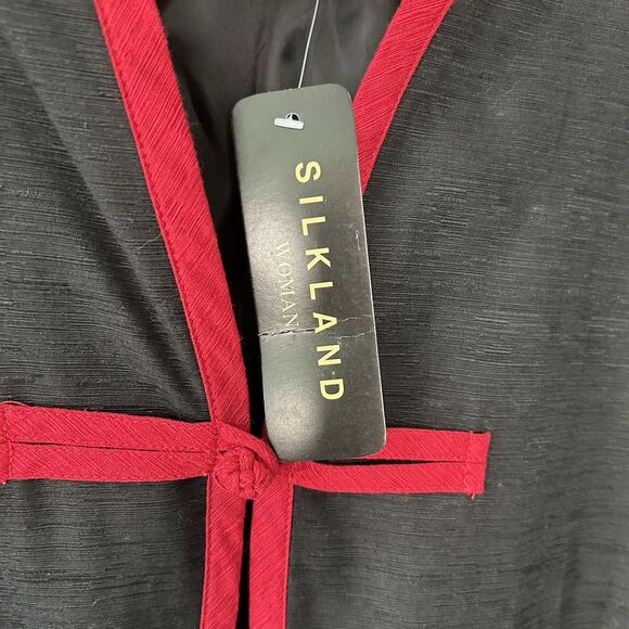 Silkland Silk Black Red Embroidered Jacket Duster Silk Size 1X Women Cardigan - Picture 7 of 12